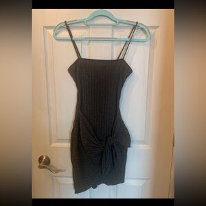 Charcoal Tie-Knot Ribbed Spaghetti Strap Dress